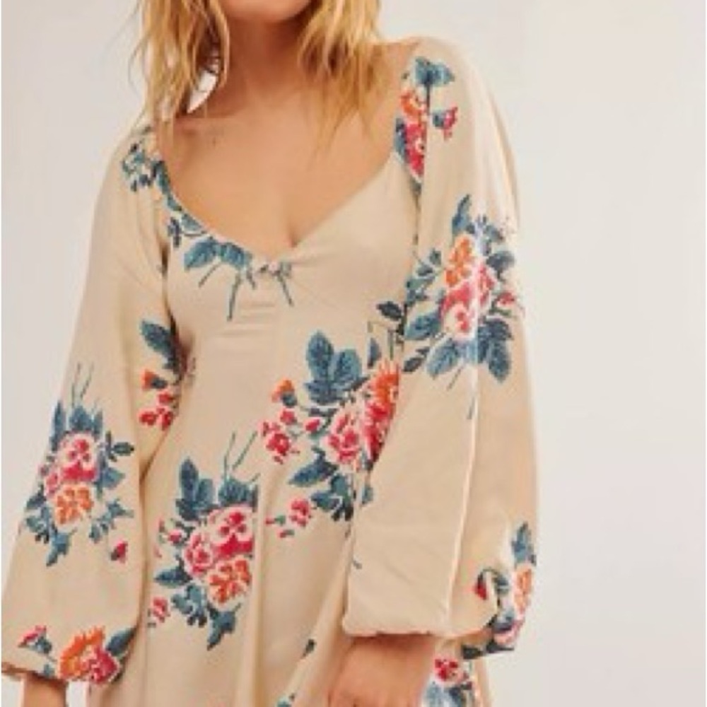 Free People Cream Floral Mini Dress
